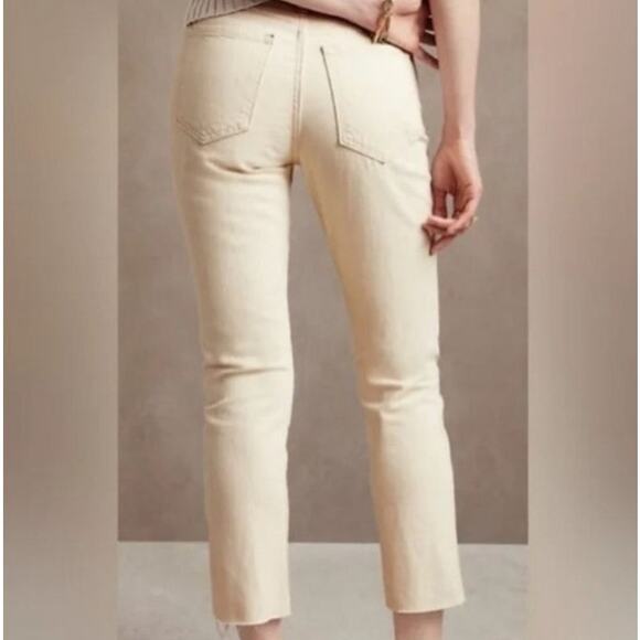 Banana Republic Ecru Cream Raw Hem High Rise Straight Jeans Size 28 - Picture 7 of 9
